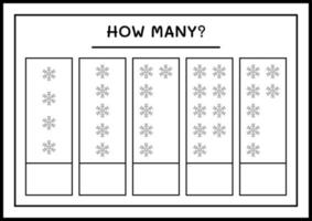 combien de flocon de neige, jeu pour les enfants. illustration vectorielle, feuille de calcul imprimable vecteur