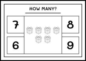 combien de coffret cadeau, jeu pour enfants. illustration vectorielle, feuille de calcul imprimable vecteur