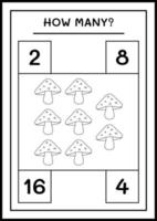 combien de champignons, jeu pour enfants. illustration vectorielle, feuille de calcul imprimable vecteur