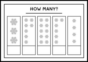 combien de flocon de neige, jeu pour les enfants. illustration vectorielle, feuille de calcul imprimable vecteur