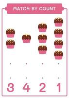 match par nombre de cupcake, jeu pour enfants. illustration vectorielle, feuille de calcul imprimable vecteur