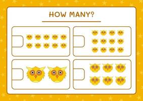 combien de chouette, jeu pour enfants. illustration vectorielle, feuille de calcul imprimable vecteur