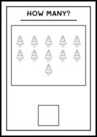 combien de sapin de noël, jeu pour enfants. illustration vectorielle, feuille de calcul imprimable vecteur