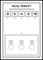 combien de lumières de noël, jeu pour enfants. illustration vectorielle, feuille de calcul imprimable vecteur