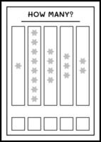 combien de flocon de neige, jeu pour les enfants. illustration vectorielle, feuille de calcul imprimable vecteur