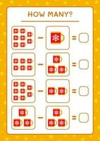 combien de tasse de noël, jeu pour enfants. illustration vectorielle, feuille de calcul imprimable vecteur