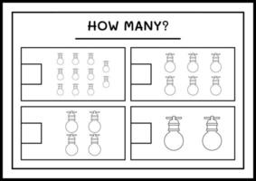 combien de lumières de noël, jeu pour enfants. illustration vectorielle, feuille de calcul imprimable vecteur