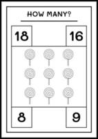 combien de sucette, jeu pour enfants. illustration vectorielle, feuille de calcul imprimable vecteur