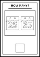 combien de calendrier de noël, jeu pour enfants. illustration vectorielle, feuille de calcul imprimable vecteur