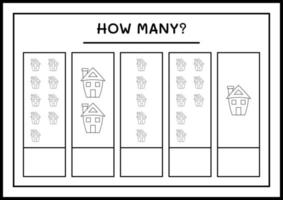 combien de maison, jeu pour enfants. illustration vectorielle, feuille de calcul imprimable vecteur