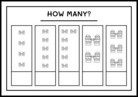 combien de mitaines d'hiver, jeu pour enfants. illustration vectorielle, feuille de calcul imprimable vecteur