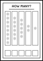 combien de flocon de neige, jeu pour les enfants. illustration vectorielle, feuille de calcul imprimable vecteur