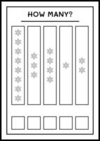 combien de flocon de neige, jeu pour les enfants. illustration vectorielle, feuille de calcul imprimable vecteur