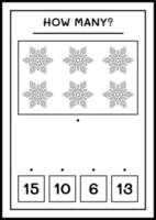 combien de flocon de neige, jeu pour les enfants. illustration vectorielle, feuille de calcul imprimable vecteur