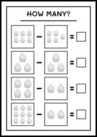 combien de cup cake, jeu pour enfants. illustration vectorielle, feuille de calcul imprimable vecteur