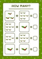 combien de baies de houx, jeu pour enfants. illustration vectorielle, feuille de calcul imprimable vecteur