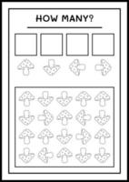 combien de champignons, jeu pour enfants. illustration vectorielle, feuille de calcul imprimable vecteur