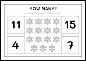 combien de flocon de neige, jeu pour les enfants. illustration vectorielle, feuille de calcul imprimable vecteur