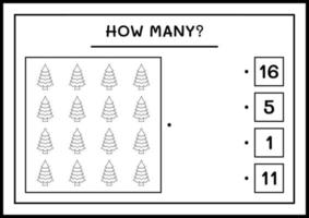 combien de sapin de noël, jeu pour enfants. illustration vectorielle, feuille de calcul imprimable vecteur