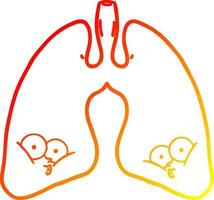 ligne de gradient chaud dessinant des poumons de dessin animé vecteur