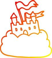 château de dessin animé de dessin de ligne de gradient chaud sur le nuage vecteur