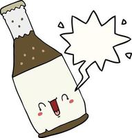 bouteille de bière de dessin animé et bulle de dialogue vecteur