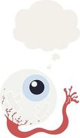 dessin animé globe oculaire blessé et bulle de pensée dans un style rétro vecteur