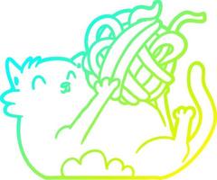 ligne de gradient froid dessinant un chat de dessin animé jouant avec une pelote de ficelle vecteur