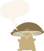 personnage de champignon de dessin animé et bulle de dialogue dans un style rétro vecteur