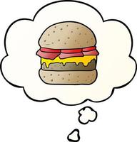 burger de dessin animé et bulle de pensée dans un style dégradé lisse vecteur
