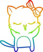 ligne de gradient arc-en-ciel dessinant un chat de dessin animé avec un arc sur la tête vecteur