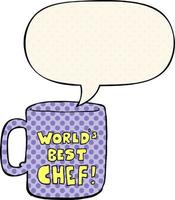 tasse du meilleur chef du monde et bulle de dialogue dans le style de la bande dessinée vecteur