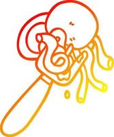 ligne de gradient chaud dessinant des spaghettis de dessin animé et des boulettes de viande sur la fourchette