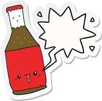 bouteille de bière de dessin animé et autocollant de bulle de dialogue vecteur