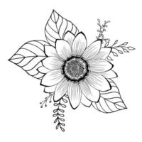 doodle fleur et feuilles de jardin. ligne arrière isolée sur illustration white.vector vecteur