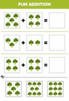 jeu éducatif pour les enfants ajout amusant par coupe et match feuille de travail d'images de brocoli de légumes de dessin animé vecteur