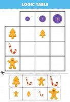 jeu d'éducation pour les enfants table logique taille de tri petit moyen ou grand de dessin animé nourriture biscuit bonbon pain d'épice image feuille de calcul imprimable vecteur