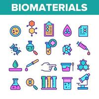 biomatériaux de couleur, ensemble d'icônes linéaires vectorielles d'analyse médicale vecteur