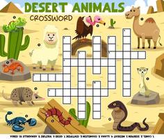 jeu d'éducation mots croisés pour apprendre des mots anglais avec une image d'animaux du désert de dessin animé mignon feuille de travail imprimable vecteur