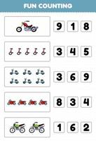 jeu éducatif pour les enfants amusement compter et choisir le bon nombre de dessin animé vélo transport moto monocycle scooter moto motocross feuille de travail imprimable
