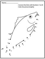 jeu de point à point d'éducation des nombres d'animaux de l'océan avec des poissons mignons. vecteur