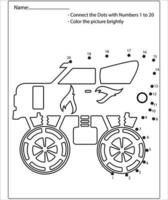 connectez le jeu de camion monstre de points et de couleurs pour les enfants d'âge préscolaire avec un niveau de jeu éducatif simple. vecteur