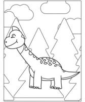 belle page de coloriage de dinosaure pour enfants. peinte à la main dans un style dessin animé avec une belle image à colorier. parc jurassique. paysage préhistorique imprimable. vecteur