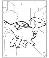 belle page de coloriage de dinosaure pour enfants. peinte à la main dans un style dessin animé avec une belle image à colorier. parc jurassique. paysage préhistorique imprimable. vecteur