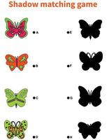 activité d'association d'ombre de papillons pour les enfants. puzzle de printemps amusant avec des insectes mignons. vecteur