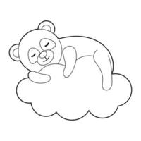 livre de coloriage pour enfants. dessinez un panda de dessin animé mignon dormant dans les nuages basé sur le dessin. vecteur isolé sur fond blanc.