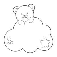 livre de coloriage pour enfants. dessinez un ours mignon de bande dessinée dormant dans les nuages basé sur le dessin. vecteur isolé sur fond blanc.