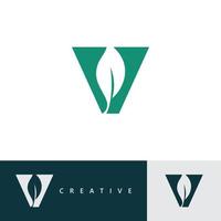v conception et modèle de logo. icône de feuille créative v initiales basées sur des lettres dans le vecteur. vecteur
