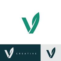 v conception et modèle de logo. icône de feuille créative v initiales basées sur des lettres dans le vecteur. vecteur