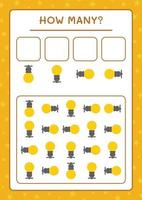 combien de lumières de noël, jeu pour enfants. illustration vectorielle, feuille de calcul imprimable vecteur